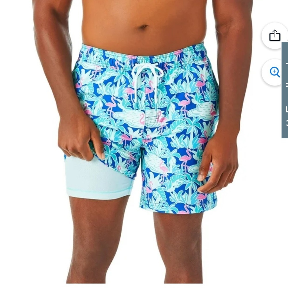 Men's Member’s Mark Resort Swim Trunk - Blue and Green 🦩 Flamingos Medium